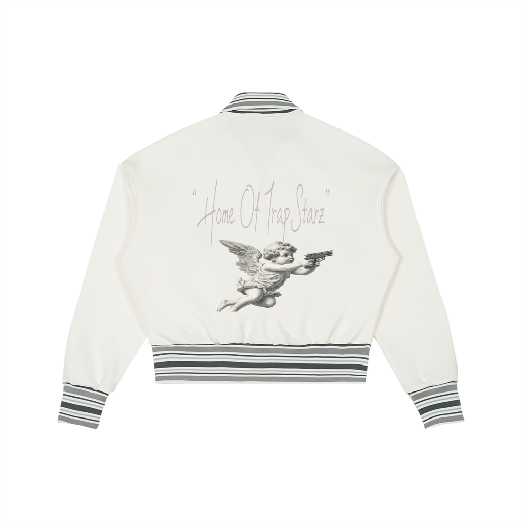 Striped Rib Collar Zip Jacket